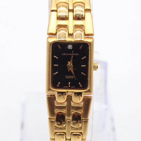 J.B Champion Watch Womens Gold Tone Stainless Steel Bracelet Style Black Dial - Picture 3 of 8
